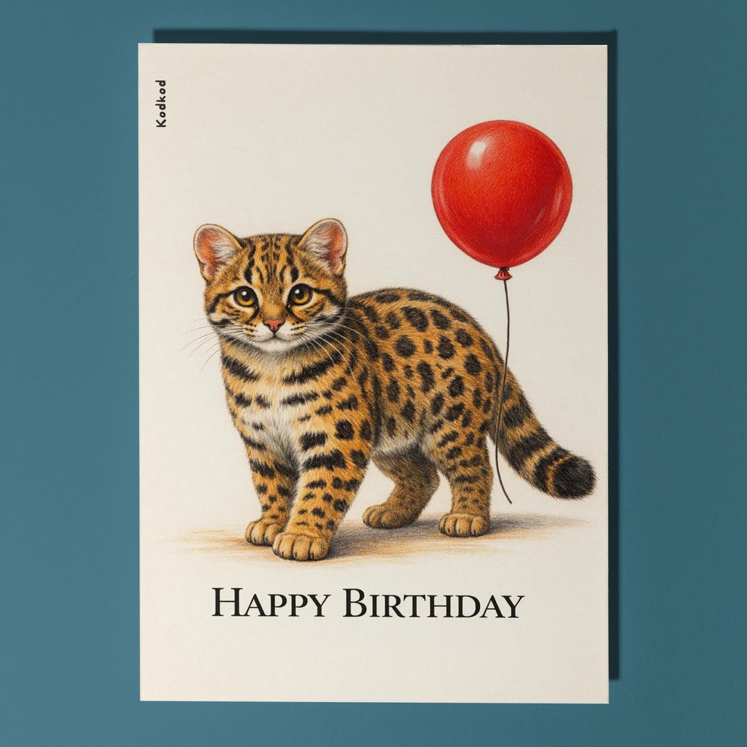 Wild Cats Party Kodkod: Rare Jungle Little Cat Happy Birthday Card ...