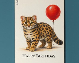 Wild Cats Party Kodkod: Rare Jungle Little Cat Happy Birthday Card Premium quality Greeting Card  and Envelope Personalised Friends Family