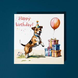 Handgemaakt schattig Jack Russell-hondenras met cadeaus Gefeliciteerd met je verjaardag! Kaart Kaart met grappige dieren Animal Lovers Premium-wenskaart en envelop.