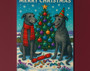 Scottish Deerhound Dogs - Highland Merry Christmas Card - Funny Animal - Dog Breeds  Premium Greeting Card and Envelope - Personalised