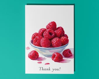 Handmade Plate with beautiful raspberries Thank you! Card Funny Animal Card Animal Lovers Premium Greeting Card & Envelope