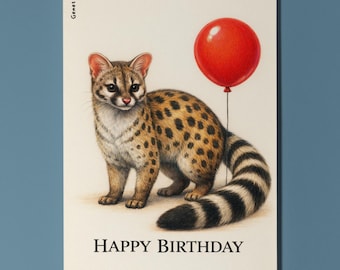 Animal Hugs Series Genet Long tail, longer happiness Happy Birthday Card Premium quality Greeting Card and Envelope Personalised Friends