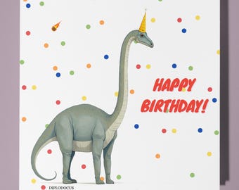 Dinosaur Didplodocus - Birthday Card - Personalised card -  Funny Animal Card - Premium Greeting Card & Envelope Mum Dad Son Sister Friend