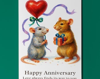 Two rats - Love always finds its way to you - Anniversary Card - Funny Animal - Premium Greeting Card and Envelope - Personalised card