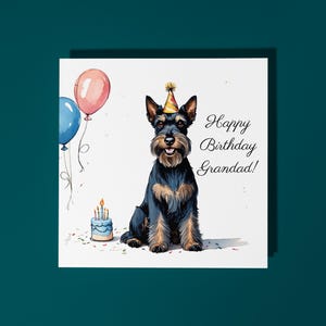 Race de chien terrier écossais fait main avec gâteau Carte de joyeux anniversaire grand-père Carte d'animal drôle Carte de voeux et enveloppe premium pour amoureux des animaux