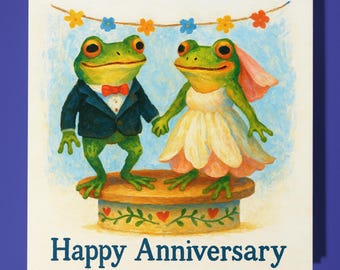 Frogs Collection - Happy Frogs - Happy Anniversary Card  Funny Animal - Premium Greeting Card & Envelope - Personalised card - Couple