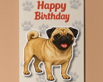 Pug Dog - Pop Pets 3D Collection - Happy Birthday Card - Funny Animal Premium Quality Greeting Card and Envelope Personalised card Friend