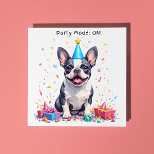 Bulldog francese fatto a mano, esplosione colorata di coriandoli, Buon compleanno! Biglietto di auguri con animali divertenti, amanti degli animali, biglietto di auguri premium, busta