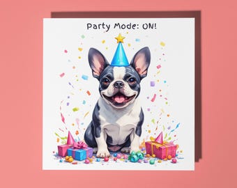 Handmade French Bulldog colourful explosion of confetti Happy Birthday! Card Funny Animal Card Animal Lovers Premium Greeting Card Envelope