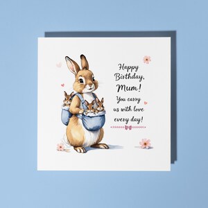 Handgemachte süße kleine Kaninchen mit Hasen Happy Birthday Mama Karte - Lustige Tier Karte Tierliebhaber Premium Grußkarte mit Weißen Umschlag
