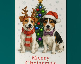 Jack Russell Dogs Duo - Merry Christmas Card - Funny Animal - Premium Greeting Card and Envelope - Personalised card - Friends Family