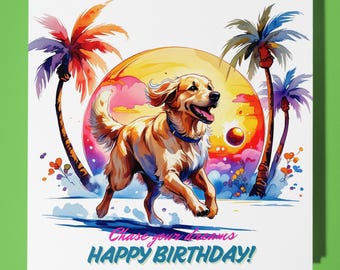 Golden Retriever  Happy Birthday Card - Funny Animal - Premium Greeting Card & Envelope - Personalised Dog card - Son Sister Friend daughter