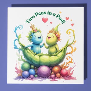 Two Smiling peas - liefdeskaart - kaart grappige dieren - premium wenskaart en envelop - gepersonaliseerde kaart - vrouw echtgenoot vriend