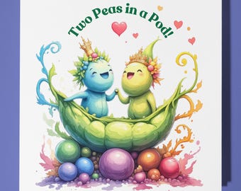 Two Smiling peas - Love Card - Funny Animal Card -  Premium Greeting Card & Envelope - Personalised card - wife husband boyfriend