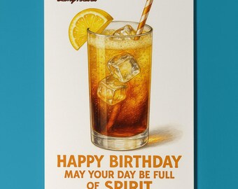 Cocktail Wishes Collection - Long Island Cocktail - Full of Spirit Happy Birthday Card - Premium Greeting Card Envelope - Personalised card