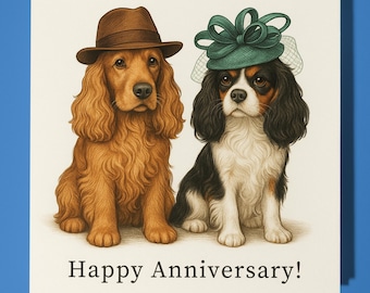 Cocker Spaniel Cavalier King Charles Spaniel - Happy Anniversary Card  Funny Animal - Premium Greeting Card & Envelope - Personalised card