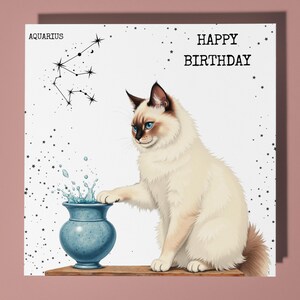 Wassermann Katze Geburtstagskarte Lustig Tier Premium Grußkarte & Umschlag - Personalisierte Sternzeichen Karte - Schwester Freund Mutter Tochter