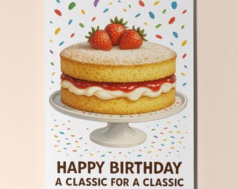Dessert First! Collection - Victoria Sponge - A classic for a classic Happy Birthday Card Premium Greeting Card Envelope - Personalised card