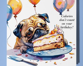 Happy pug Dog Happy Birthday Card - Funny Animal Premium Greeting Card & Envelope - Personalised Dog card - Son Sister Friend daughter Mum