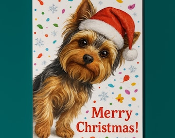 Yorkshire Terrier Dog - Don’t Look Away - Merry Christmas Card - Funny Dog - Dog Breeds Premium Greeting Card Envelope - Personalised card