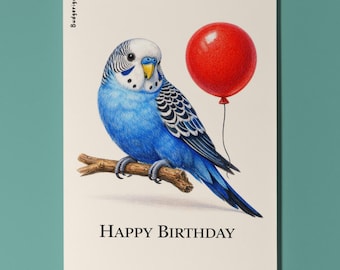 Animal Hugs Series Budgie: Bright as the sky Happy Birthday Card  Premium Greeting Card Envelope Personalised Friends Family members