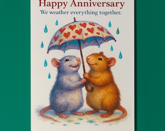 Two Rats -  We weather everything together - Happy Anniversary Card - Funny Animal - Premium Greeting Card Envelope - Personalised card