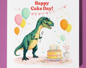 Dinosaur T-Rex  - Birthday Card - Personalised card -  Funny Animal Card - Premium Greeting Card & Envelope Mum Dad Son Sister Friend