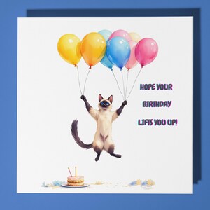 Carte de joyeux anniversaire chat siamois - animal drôle - carte de voeux premium et enveloppe - carte chat personnalisée - petit-fils fille fils maman
