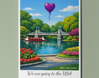 We are going to the USA - Massachusetts - Boston Public Garden Card Premium Greeting Card Envelope Personalised Friends Couples Wife Husband