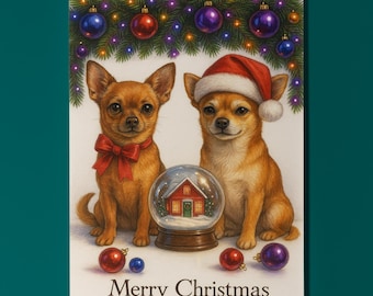 Chihuahua Dogs - Cozy Nose and Snow Globe - Merry Christmas Card - Funny Dogs - Dog Breeds - Premium Greeting Card & Envelope Personalised