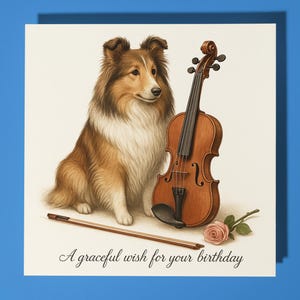 Shetland Sheepdog with Violin - Happy Birthday Card - Premium Greeting Card and Envelope - Personalised funny dog card - Friend Family