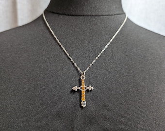 Elegant Silver Cross Necklace from Cамcо Jewellery with Rhinestone Detail