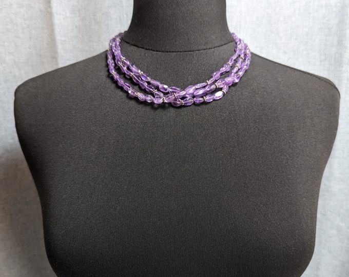 Beautiful Jewellery Purple  Amethyst Gemstone Three-strand Silver Clasp Necklace