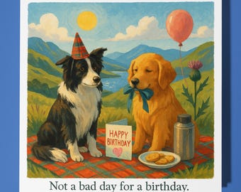 Scottish Dogs  - Happy Birthday Card - Funny Animal - Premium Greeting Card Envelope - Personalised Dog card - sister daughter friend Dad