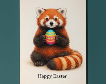 Animal hugs series - Red Panda: Soft hugs - Happy Easter Card Funny Premium Greeting Card and Envelope Personalised Friends Family members
