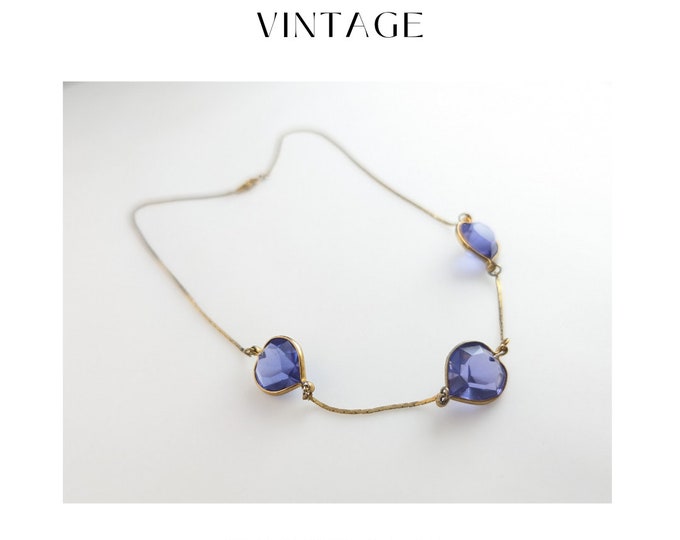 Enchanting Vintage Jewellery Faux Amethyst Crystal Heart Necklace