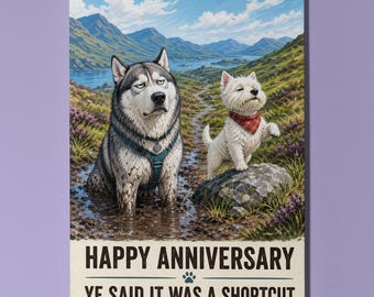 Husky West Highland White Terrier Personalised Anniversary Card, Funny Scottish Dog Couple Shortcut Gift