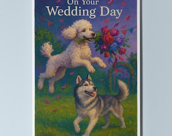 Poodle and Husky Dogs Duo - On your wedding day Card Funny Dogs - Dog Breeds - Premium Greeting Card and Envelope Personalised - Newlyweds