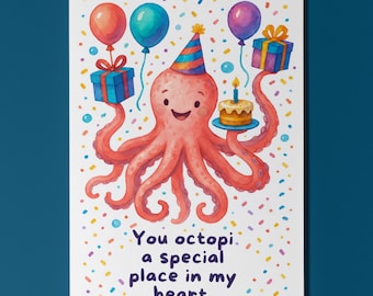 Octopus Sweet Love - You octopi a special place in my heart. Birthday Card - Funny Animals Premium Greeting Card & Envelope Personalised