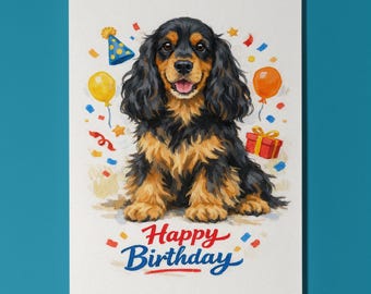 Cocker Spaniel Dog Happy Birthday Card - Funny Animal - Premium Greeting Card Envelope Personalised card Dog Breeds Friend Family members