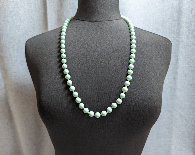 Elegant Vintage Mint & Gold Bead Necklace - 30 Inches