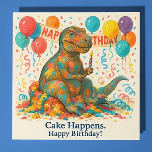 Dinosaurio T-Rex - Tarjeta de cumpleaños - Tarjeta personalizada - Tarjeta de animal divertido - Tarjeta de felicitación premium y sobre Mamá Papá Hijo Hermana Amigo