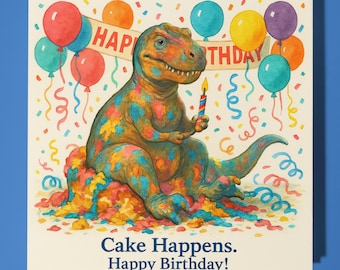 Dinosaur T-Rex  - Birthday Card - Personalised card -  Funny Animal Card - Premium Greeting Card & Envelope Mum Dad Son Sister Friend