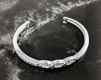 Lovely Vintage Silver - tone Rhinestone Cuff Bracelet