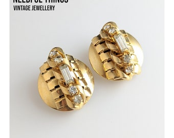 Beautiful  Gold-plated Julio Marsella Jewellery faux Diamonds Clip-on Earrings