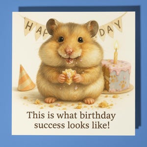 Happy Hamster - Alles Gute zum Geburtstag Karte - Lustiges Tier - Premium Grußkarte & Umschlag - Personalisierte lustige Karte - Freund Familie