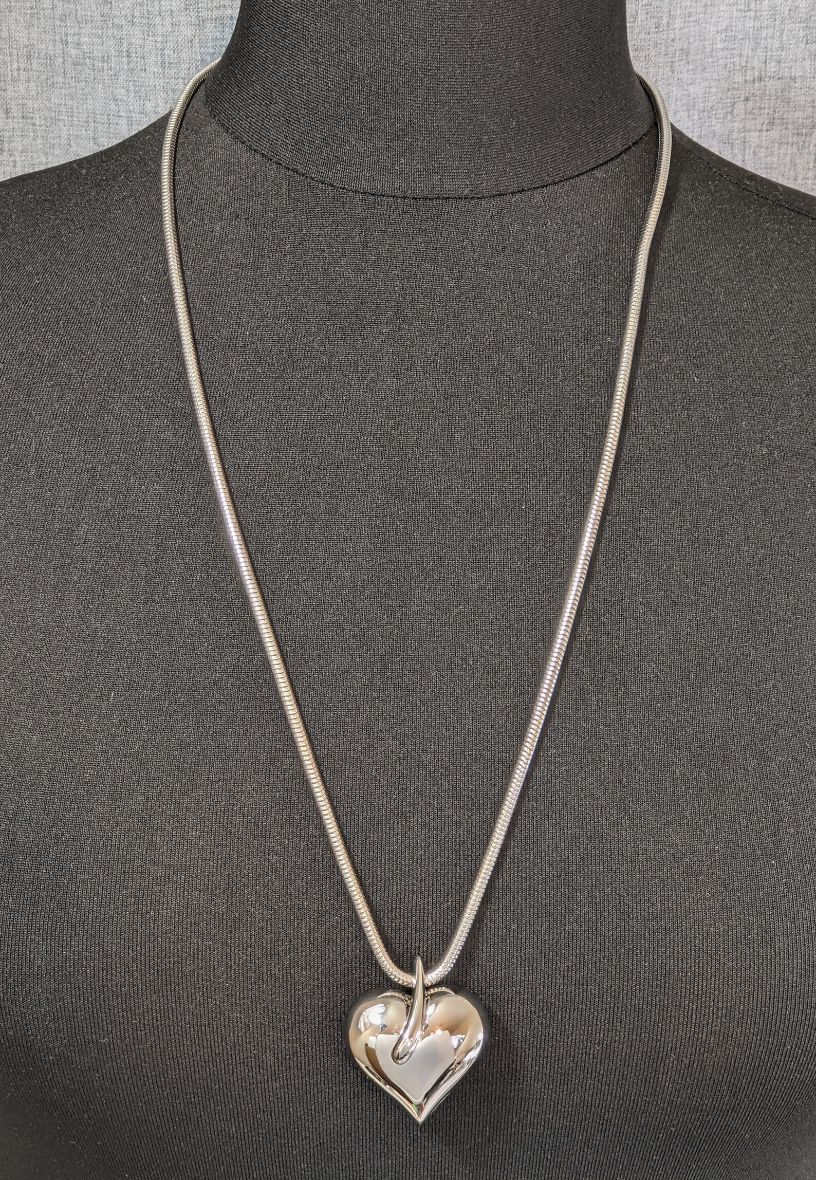 Beautiful Vintage Silvertone Puffed Heart Pendant Necklace by Etsy