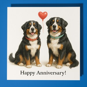 Berner Sennenhunde - Happy Jubiläums Karte Lustig Tier - Premium Grußkarte & Umschlag - Personalisierte Hundekarte - Ehemann Freund