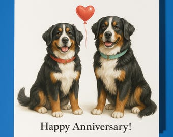Bernese Mountain dogs  - Happy Anniversary Card  Funny Animal - Premium Greeting Card & Envelope - Personalised Dog card - Husband Boyfriend
