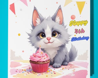 Cat Happy 4th  Birthday Card - Funny Animal - Premium Greeting Card & Envelope - Personalised Cat card -grandson granddaughter daughter son